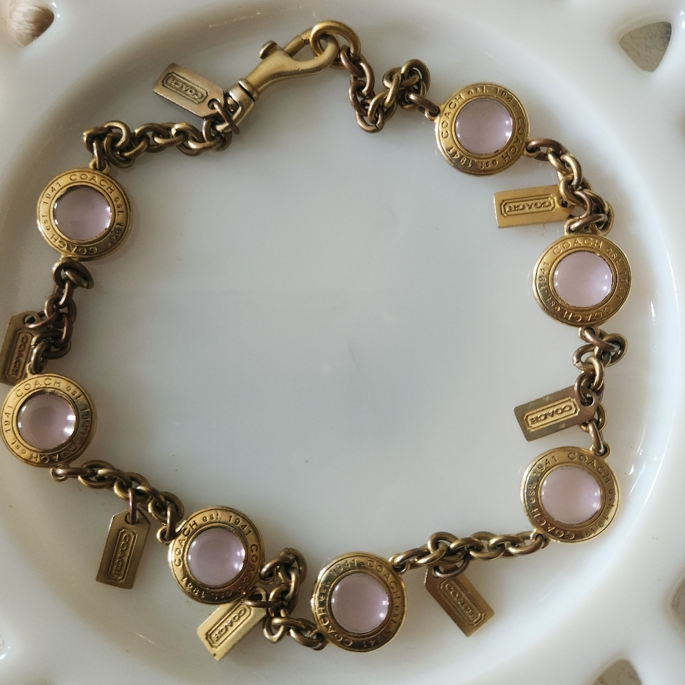 Vintage Rare Coach 1941 Pink Glass Snaphead Cabochon Necklace 🔥 - Picture 9 of 16